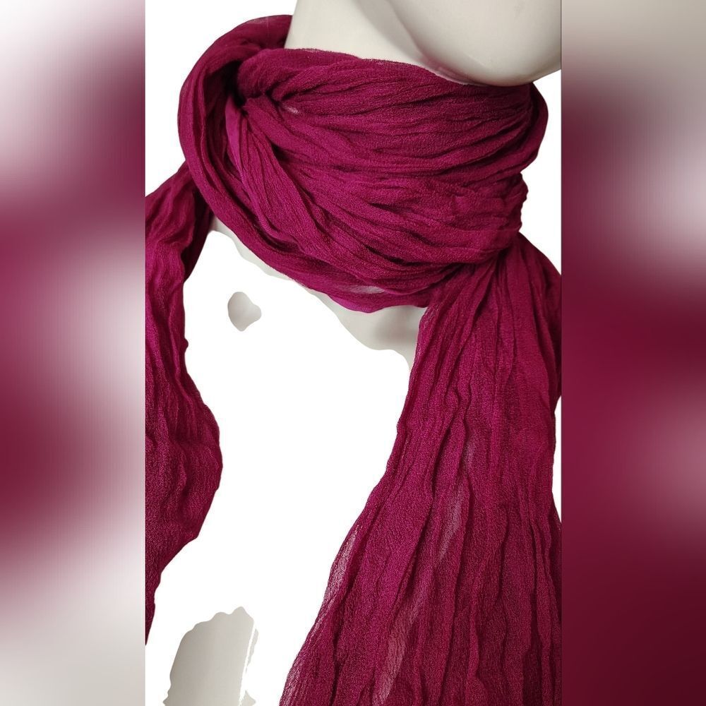 Vintage Chiffon Magenta  Pink Long Scarf - Picture 7 of 10